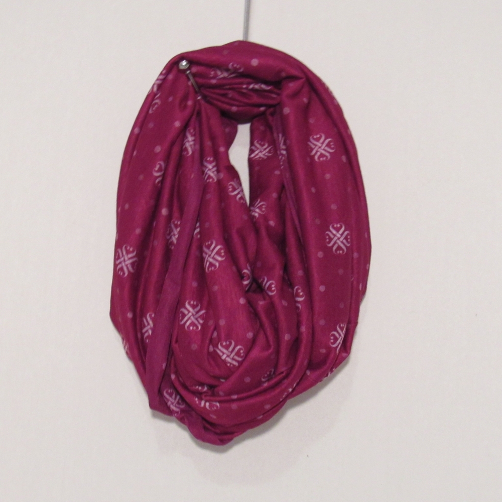 Cowl-Neck Fashion Circular Scarf, Graphic, Polyester, Burgundy-White,  62" Round